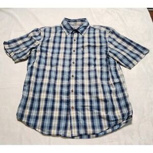 Carhartt Men's Relaxed Fit Plaid‎ Shirt Size L Blue Green Button Up Short Sleeve